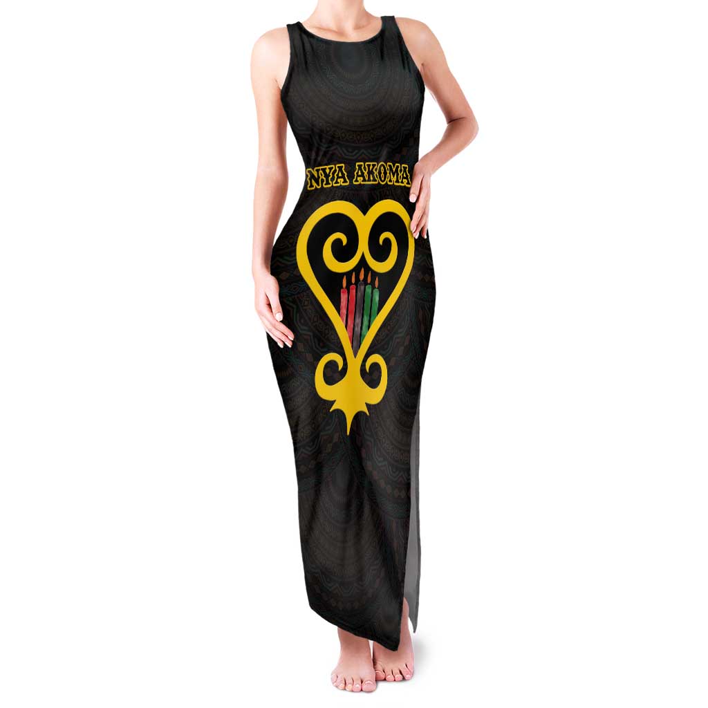 Personalised Happy Black Love Day Tank Maxi Dress Sankofa Heart With Adinkra Pattern - Wonder Print Shop
