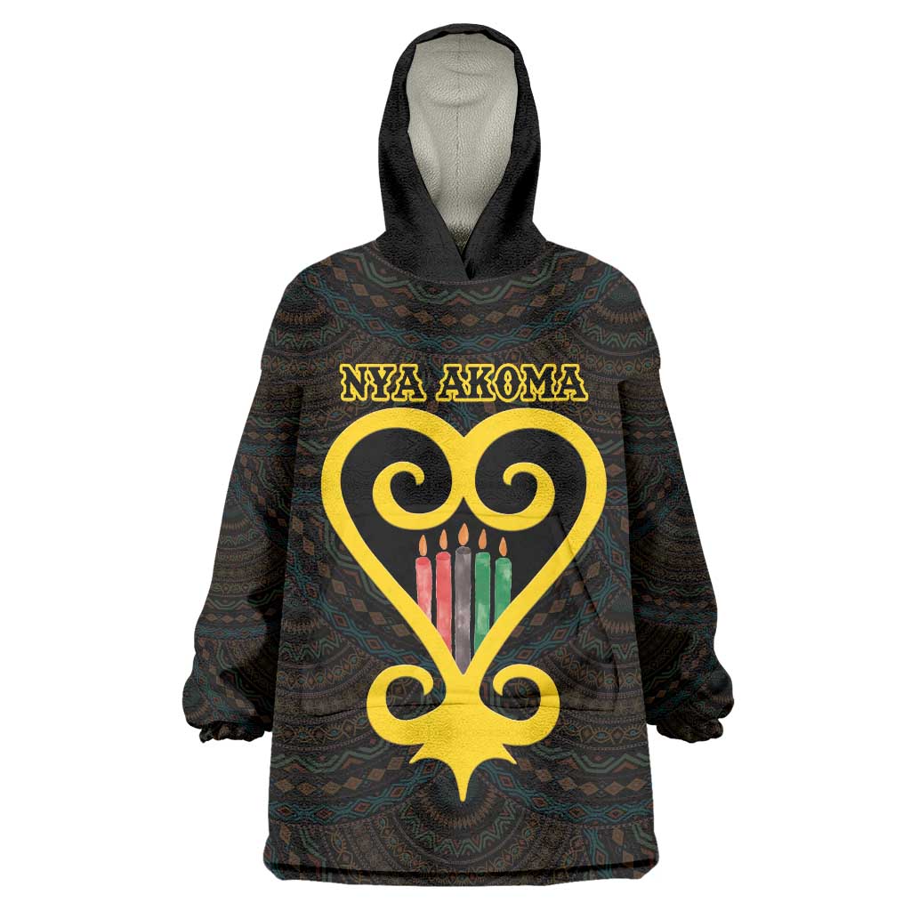 Personalised Happy Black Love Day Wearable Blanket Hoodie Sankofa Heart With Adinkra Pattern - Wonder Print Shop