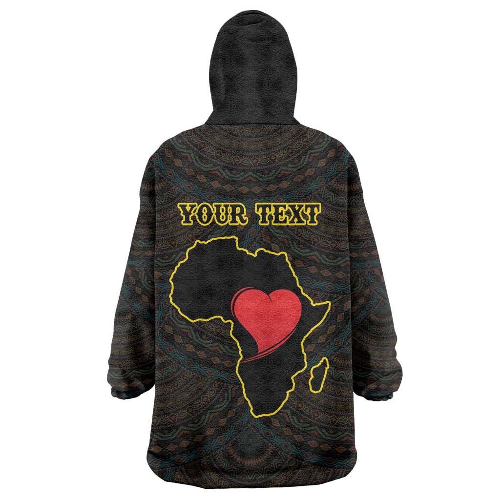 Personalised Happy Black Love Day Wearable Blanket Hoodie Sankofa Heart With Adinkra Pattern - Wonder Print Shop