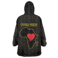 Personalised Happy Black Love Day Wearable Blanket Hoodie Sankofa Heart With Adinkra Pattern - Wonder Print Shop