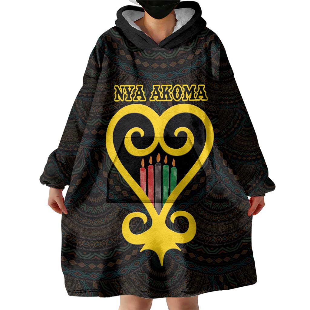 Personalised Happy Black Love Day Wearable Blanket Hoodie Sankofa Heart With Adinkra Pattern - Wonder Print Shop