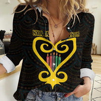 Personalised Happy Black Love Day Women Casual Shirt Sankofa Heart With Adinkra Pattern - Wonder Print Shop