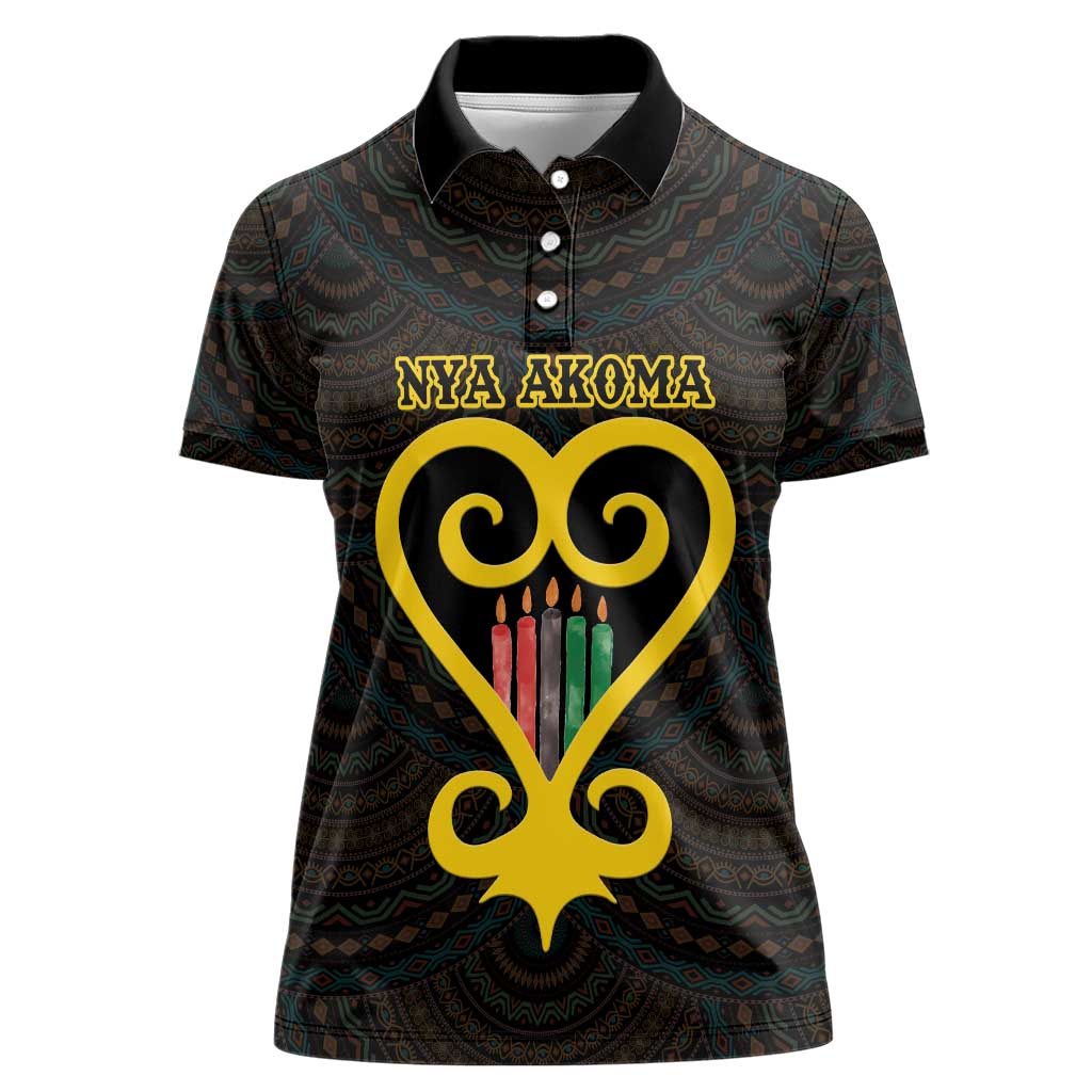 Personalised Happy Black Love Day Women Polo Shirt Sankofa Heart With Adinkra Pattern - Wonder Print Shop