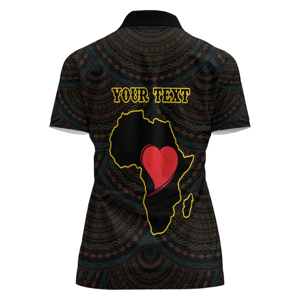 Personalised Happy Black Love Day Women Polo Shirt Sankofa Heart With Adinkra Pattern - Wonder Print Shop