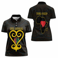 Personalised Happy Black Love Day Women Polo Shirt Sankofa Heart With Adinkra Pattern - Wonder Print Shop