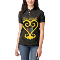 Personalised Happy Black Love Day Women Polo Shirt Sankofa Heart With Adinkra Pattern - Wonder Print Shop