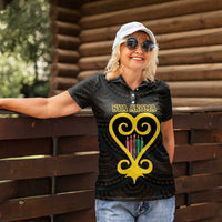 Personalised Happy Black Love Day Women Polo Shirt Sankofa Heart With Adinkra Pattern - Wonder Print Shop