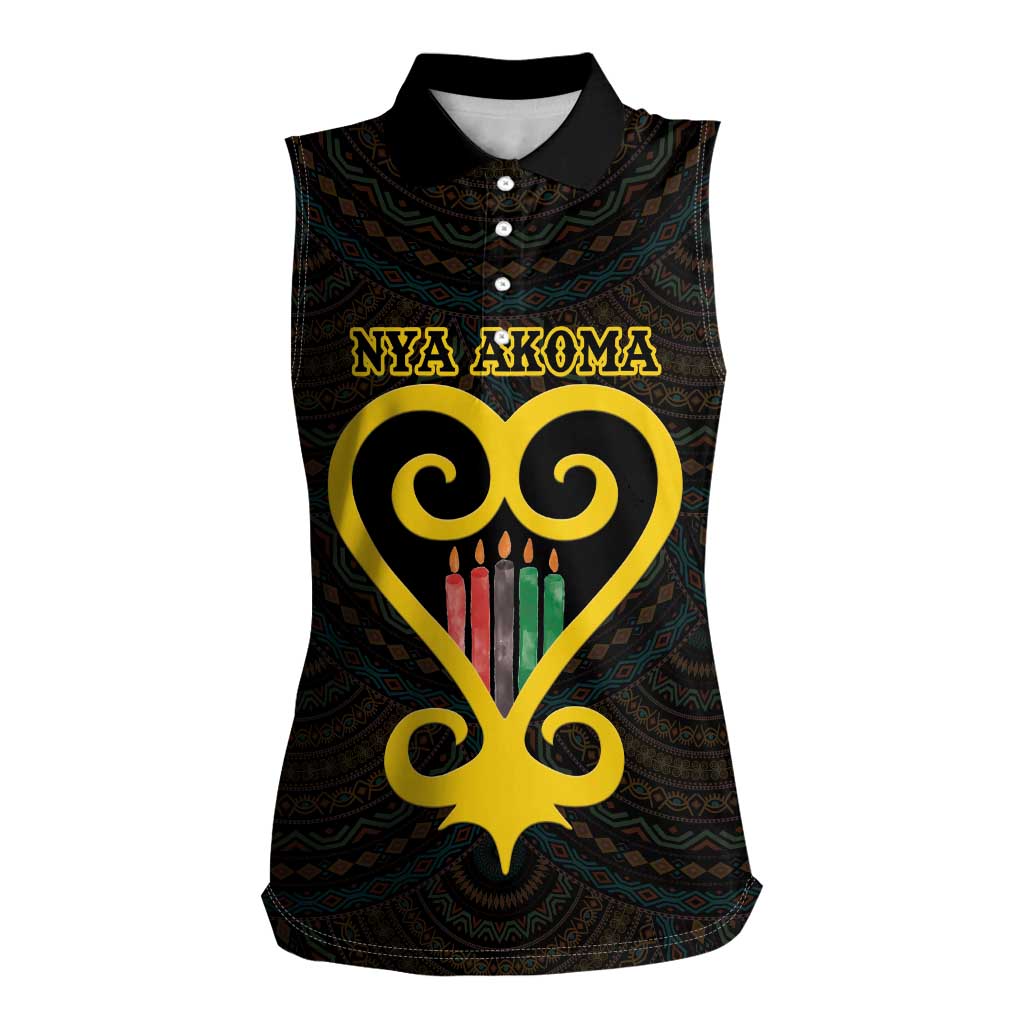 Personalised Happy Black Love Day Women Sleeveless Polo Shirt Sankofa Heart With Adinkra Pattern - Wonder Print Shop