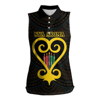 Personalised Happy Black Love Day Women Sleeveless Polo Shirt Sankofa Heart With Adinkra Pattern - Wonder Print Shop