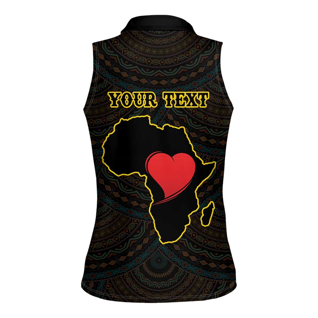 Personalised Happy Black Love Day Women Sleeveless Polo Shirt Sankofa Heart With Adinkra Pattern - Wonder Print Shop