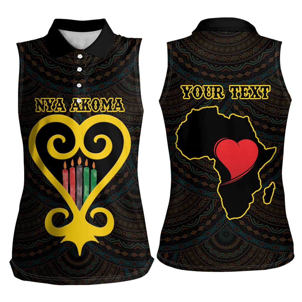 Personalised Happy Black Love Day Women Sleeveless Polo Shirt Sankofa Heart With Adinkra Pattern - Wonder Print Shop