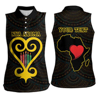 Personalised Happy Black Love Day Women Sleeveless Polo Shirt Sankofa Heart With Adinkra Pattern - Wonder Print Shop