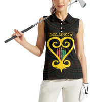 Personalised Happy Black Love Day Women Sleeveless Polo Shirt Sankofa Heart With Adinkra Pattern - Wonder Print Shop