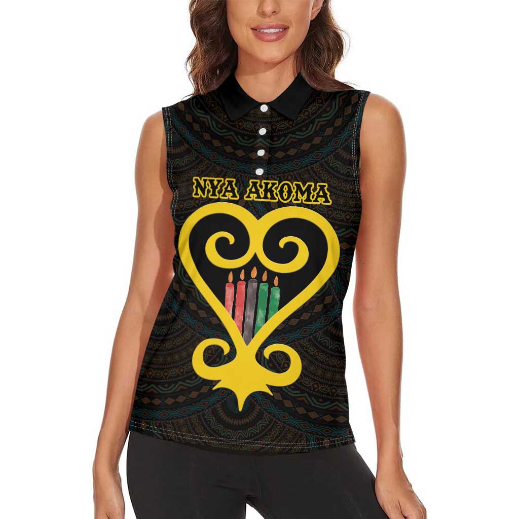 Personalised Happy Black Love Day Women Sleeveless Polo Shirt Sankofa Heart With Adinkra Pattern - Wonder Print Shop