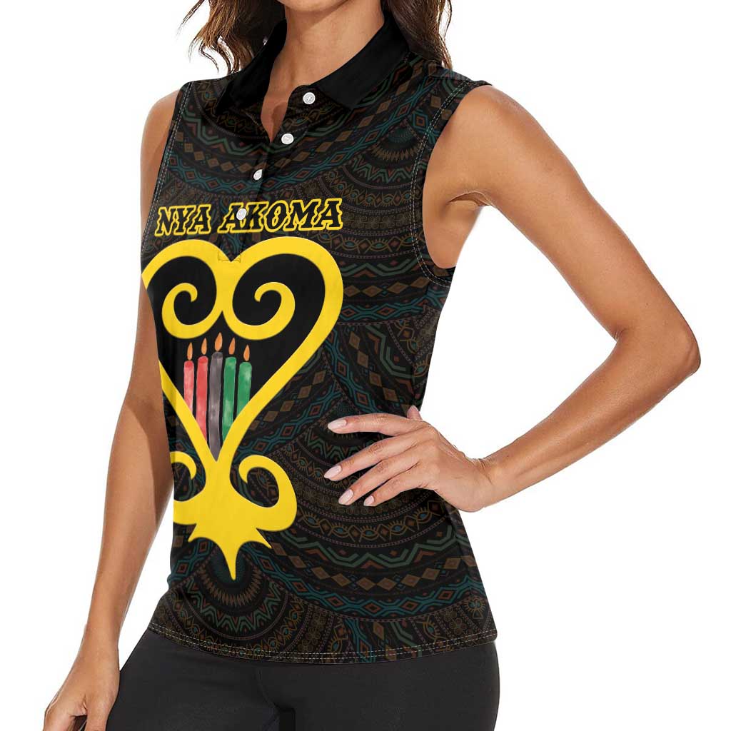 Personalised Happy Black Love Day Women Sleeveless Polo Shirt Sankofa Heart With Adinkra Pattern - Wonder Print Shop