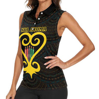 Personalised Happy Black Love Day Women Sleeveless Polo Shirt Sankofa Heart With Adinkra Pattern - Wonder Print Shop