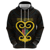 Personalised Happy Black Love Day Zip Hoodie Sankofa Heart With Adinkra Pattern - Wonder Print Shop