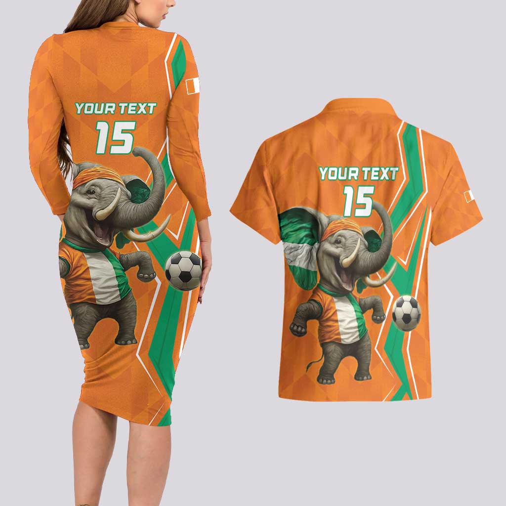 Custom Ivory Coast Football Couples Matching Long Sleeve Bodycon Dress and Hawaiian Shirt Go Les Elephants