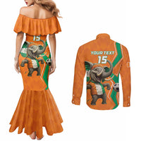Custom Ivory Coast Football Couples Matching Mermaid Dress and Long Sleeve Button Shirt Go Les Elephants