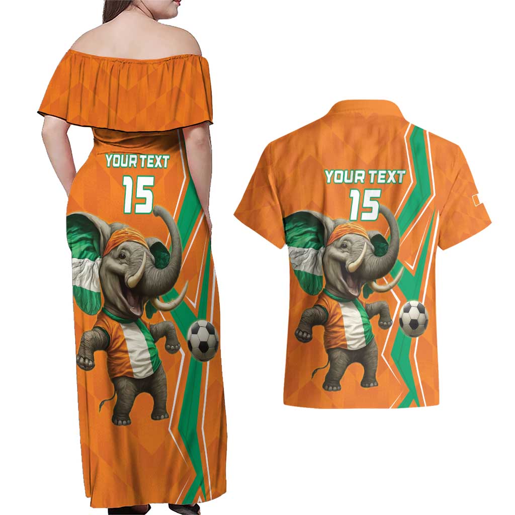 Custom Ivory Coast Football Couples Matching Off Shoulder Maxi Dress and Hawaiian Shirt Go Les Elephants