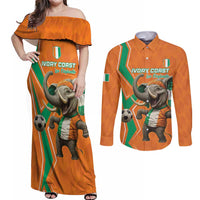 Custom Ivory Coast Football Couples Matching Off Shoulder Maxi Dress and Long Sleeve Button Shirt Go Les Elephants