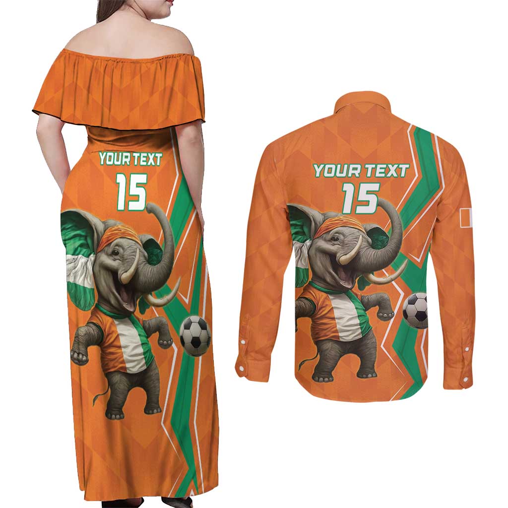 Custom Ivory Coast Football Couples Matching Off Shoulder Maxi Dress and Long Sleeve Button Shirt Go Les Elephants