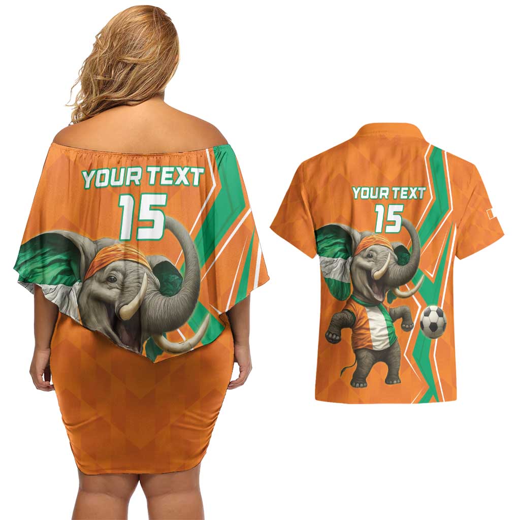 Custom Ivory Coast Football Couples Matching Off Shoulder Short Dress and Hawaiian Shirt Go Les Elephants