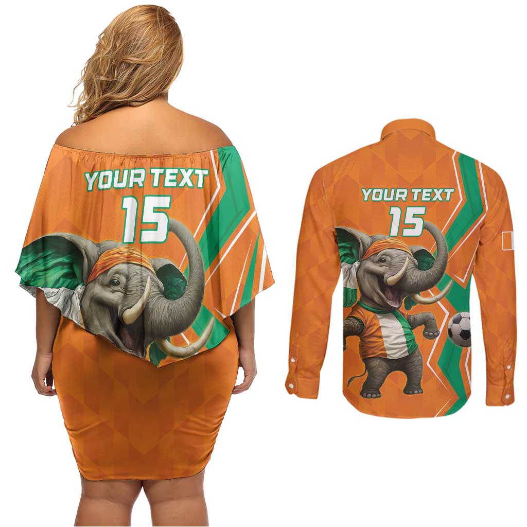 Custom Ivory Coast Football Couples Matching Off Shoulder Short Dress and Long Sleeve Button Shirt Go Les Elephants