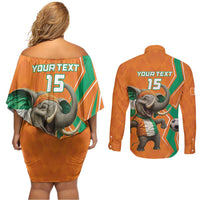 Custom Ivory Coast Football Couples Matching Off Shoulder Short Dress and Long Sleeve Button Shirt Go Les Elephants