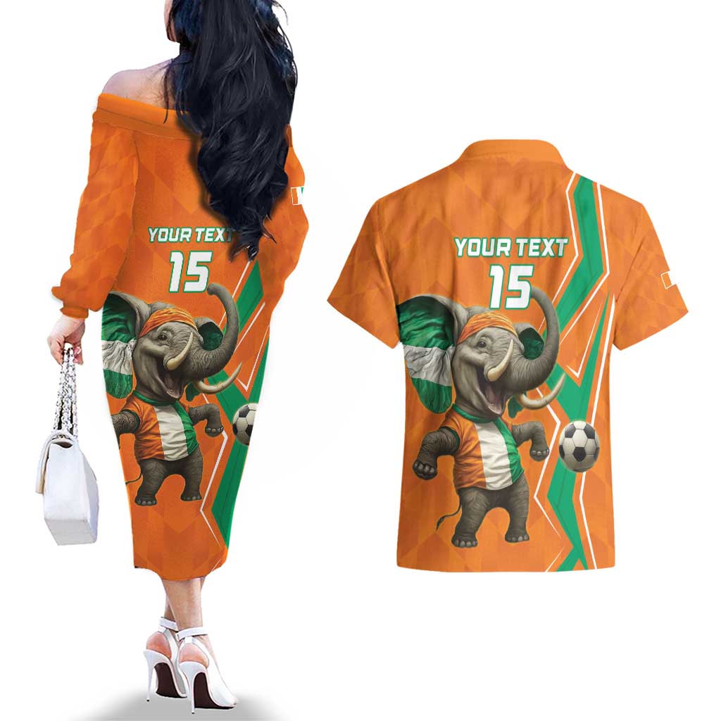 Custom Ivory Coast Football Couples Matching Off The Shoulder Long Sleeve Dress and Hawaiian Shirt Go Les Elephants