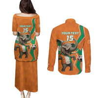 Custom Ivory Coast Football Couples Matching Puletasi and Long Sleeve Button Shirt Go Les Elephants