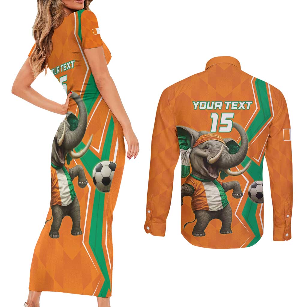 Custom Ivory Coast Football Couples Matching Short Sleeve Bodycon Dress and Long Sleeve Button Shirt Go Les Elephants