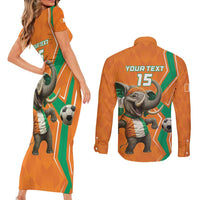 Custom Ivory Coast Football Couples Matching Short Sleeve Bodycon Dress and Long Sleeve Button Shirt Go Les Elephants