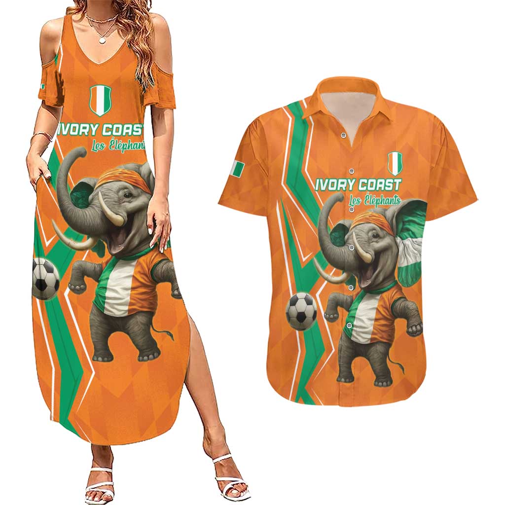 Custom Ivory Coast Football Couples Matching Summer Maxi Dress and Hawaiian Shirt Go Les Elephants