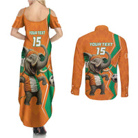 Custom Ivory Coast Football Couples Matching Summer Maxi Dress and Long Sleeve Button Shirt Go Les Elephants