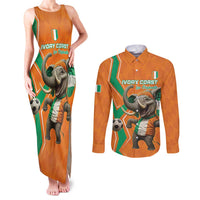 Custom Ivory Coast Football Couples Matching Tank Maxi Dress and Long Sleeve Button Shirt Go Les Elephants