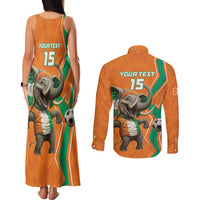 Custom Ivory Coast Football Couples Matching Tank Maxi Dress and Long Sleeve Button Shirt Go Les Elephants