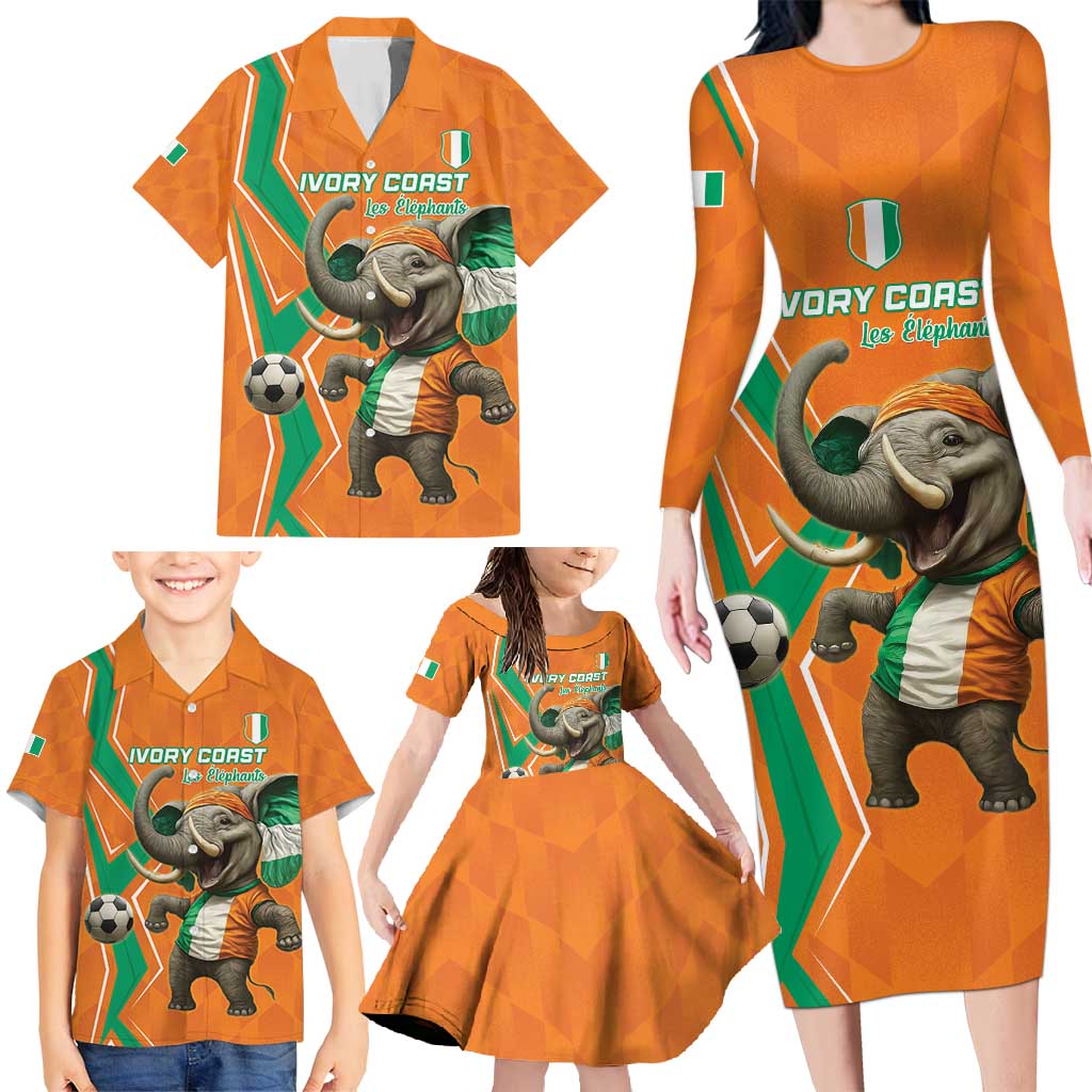 Custom Ivory Coast Football Family Matching Long Sleeve Bodycon Dress and Hawaiian Shirt Go Les Elephants
