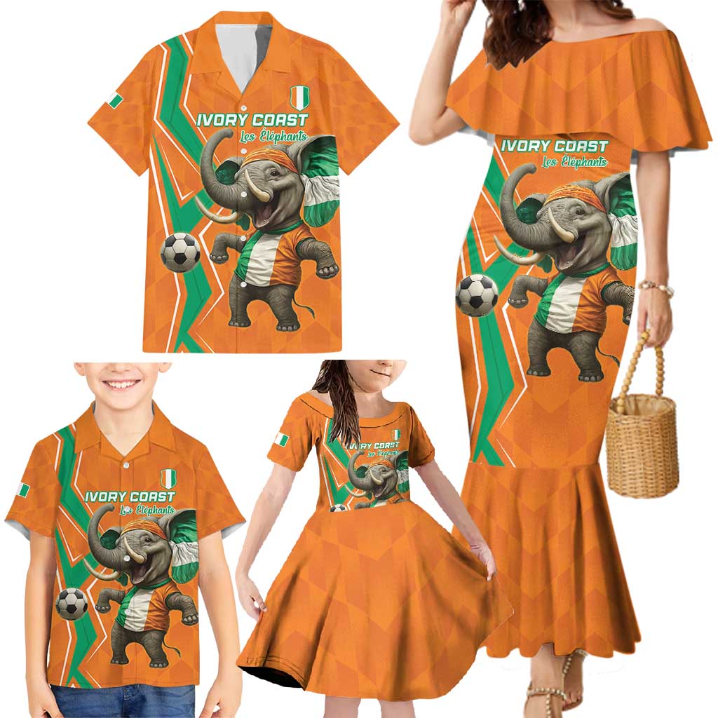 Custom Ivory Coast Football Family Matching Mermaid Dress and Hawaiian Shirt Go Les Elephants