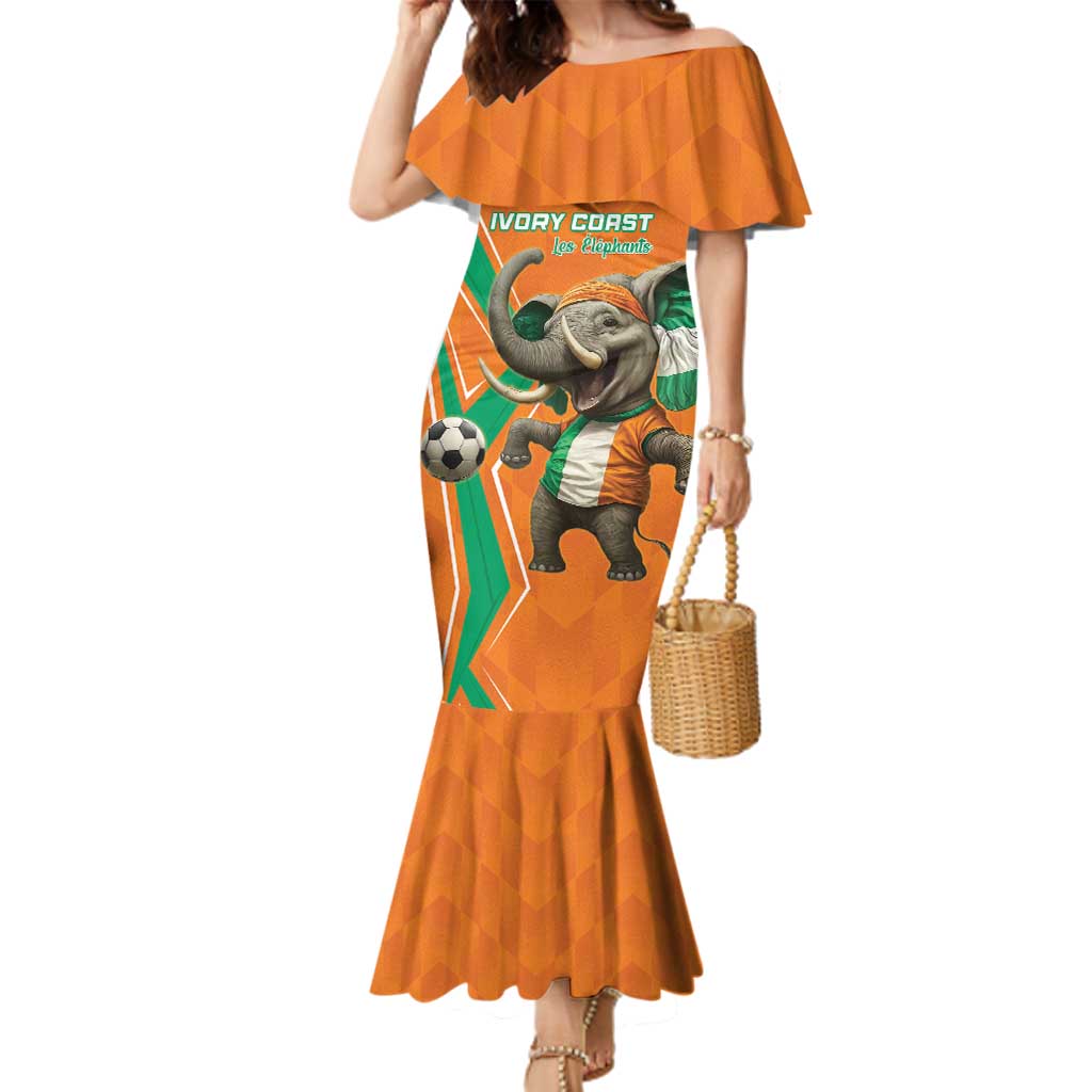 Custom Ivory Coast Football Family Matching Mermaid Dress and Hawaiian Shirt Go Les Elephants