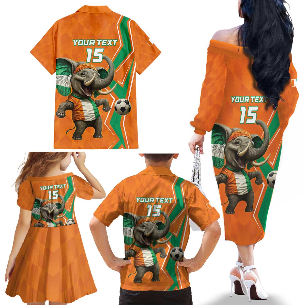 Custom Ivory Coast Football Family Matching Off The Shoulder Long Sleeve Dress and Hawaiian Shirt Go Les Elephants