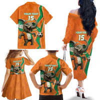 Custom Ivory Coast Football Family Matching Off The Shoulder Long Sleeve Dress and Hawaiian Shirt Go Les Elephants