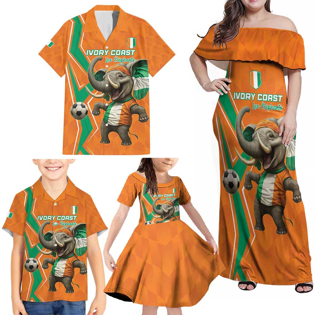 Custom Ivory Coast Football Family Matching Off Shoulder Maxi Dress and Hawaiian Shirt Go Les Elephants