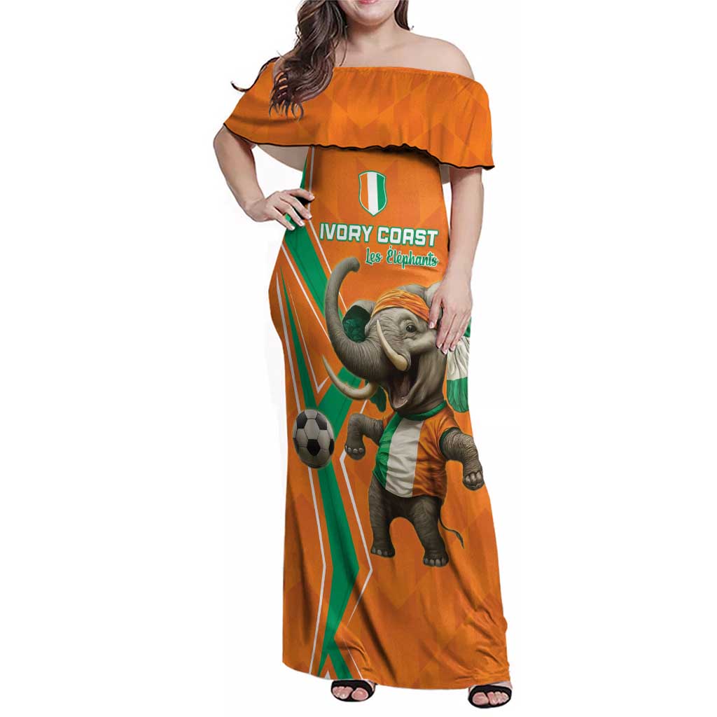 Custom Ivory Coast Football Family Matching Off Shoulder Maxi Dress and Hawaiian Shirt Go Les Elephants