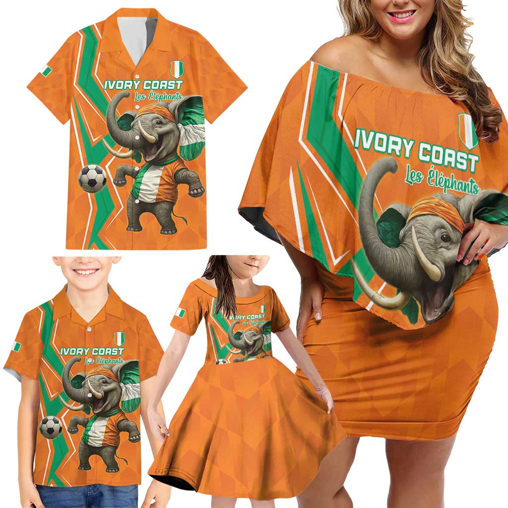 Custom Ivory Coast Football Family Matching Off Shoulder Short Dress and Hawaiian Shirt Go Les Elephants