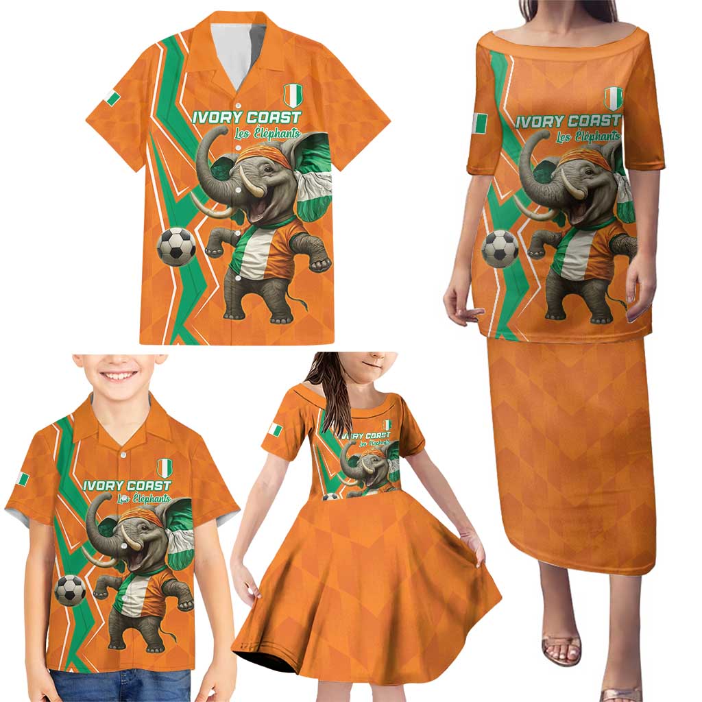 Custom Ivory Coast Football Family Matching Puletasi and Hawaiian Shirt Go Les Elephants