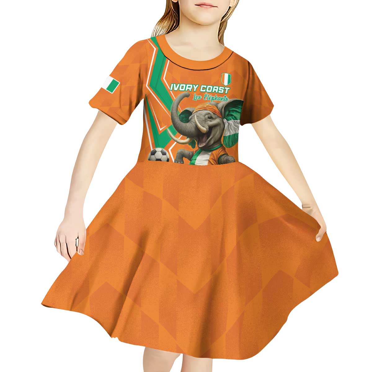 Custom Ivory Coast Football Kid Short Sleeve Dress Go Les Elephants