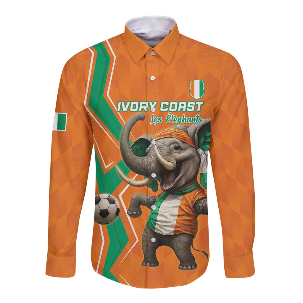 Custom Ivory Coast Football Long Sleeve Button Shirt Go Les Elephants