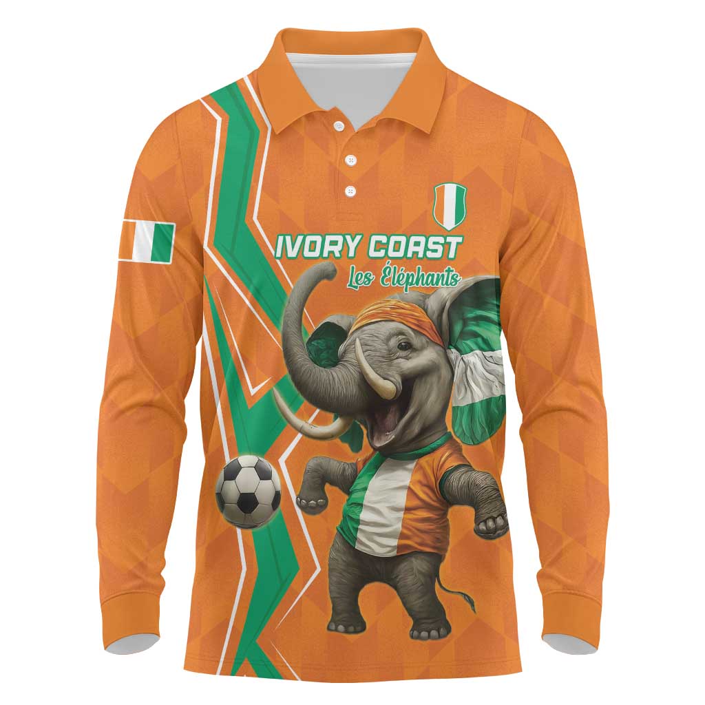 Custom Ivory Coast Football Long Sleeve Polo Shirt Go Les Elephants - Wonder Print Shop