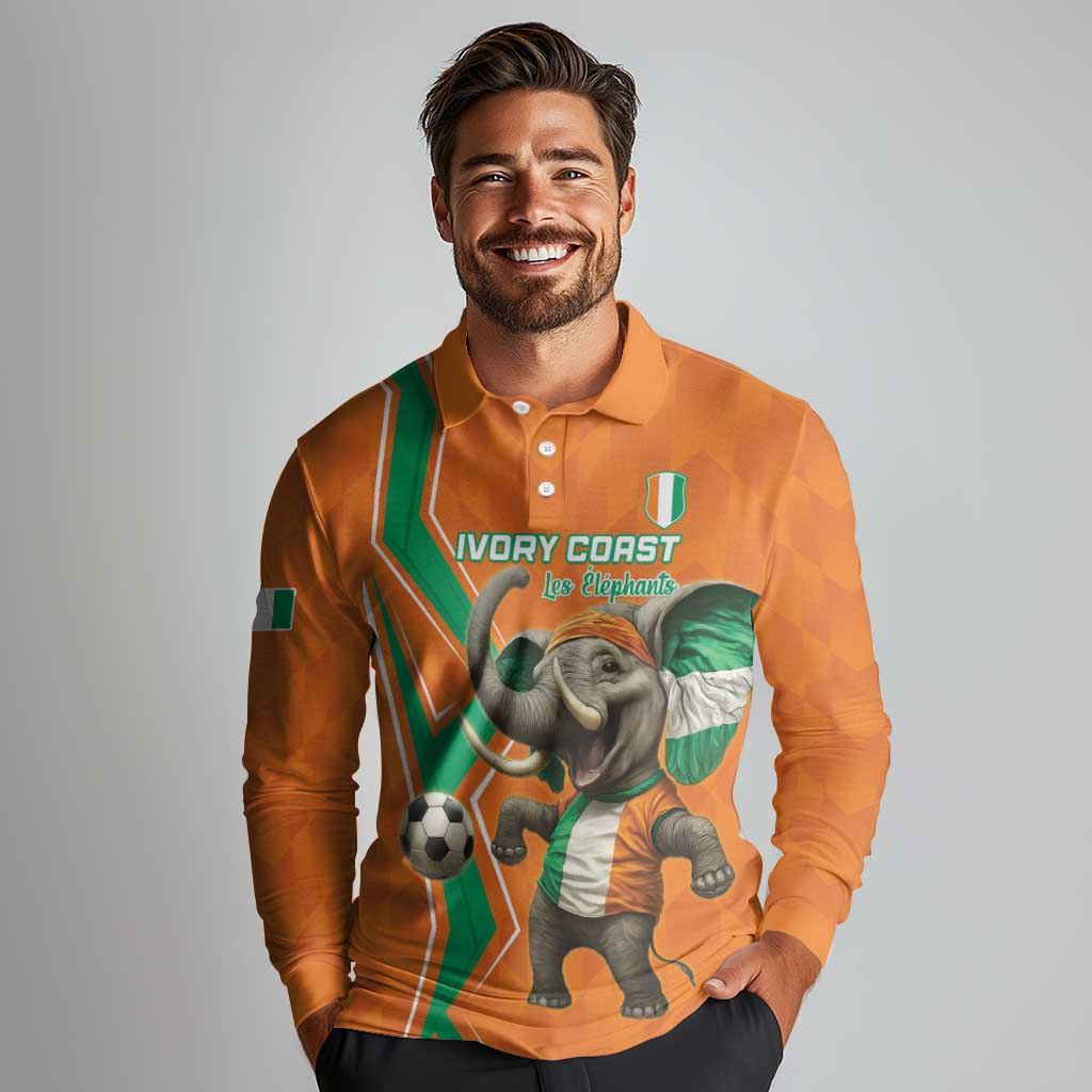 Custom Ivory Coast Football Long Sleeve Polo Shirt Go Les Elephants - Wonder Print Shop